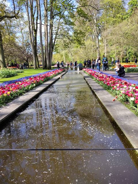       Long fountain with people walking nearby.
  