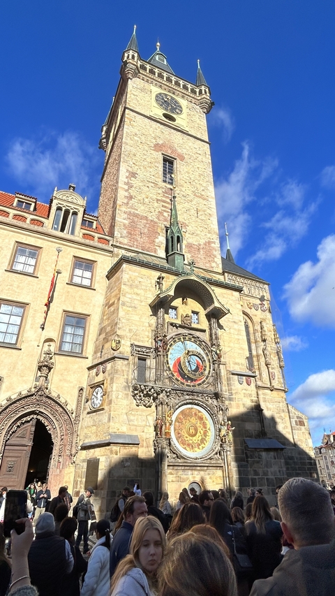      The Prague Astronomical Clock, an iconic landmark.
  