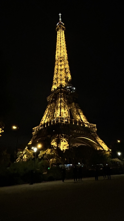       Eiffel Tower illuminated at night.
  