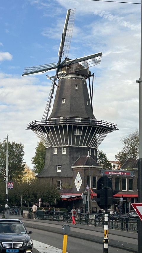      Traditional windmill in a rural landscape.
  