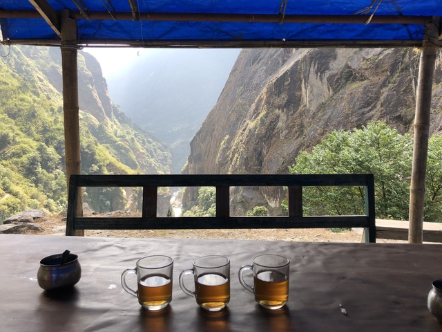 View from a table overlooking a valley.