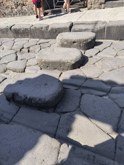       Ancient stepping stones on a stone road.
  