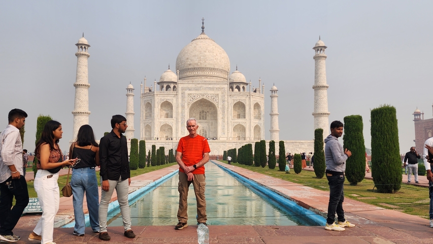 Tourists at the Taj Mahal.