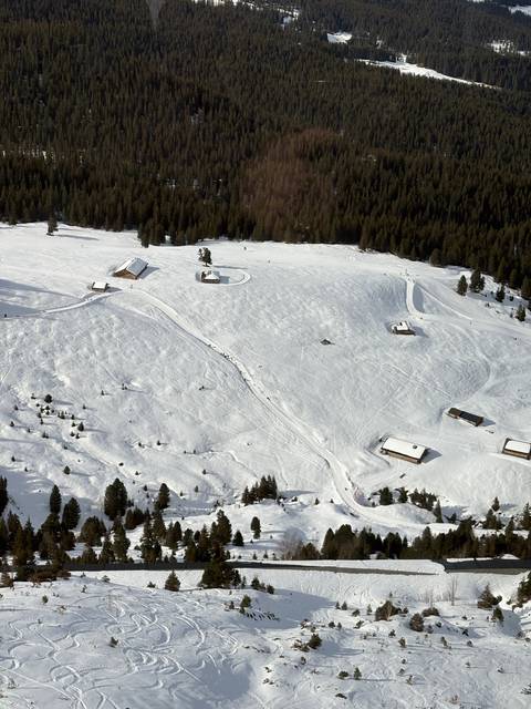 Aerial view of snowy landscape.