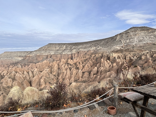       View of rock formations and hills.
  