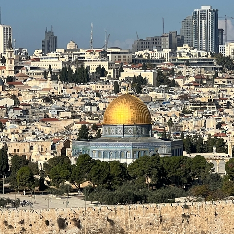       Skyline of Jerusalem with Dome of the Rock.
  