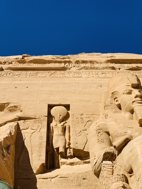 Close-up of ancient Egyptian carvings.