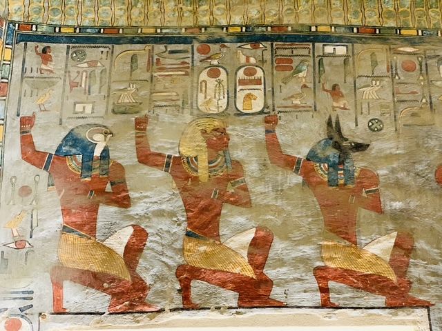 Close-up of a detailed Egyptian fresco.