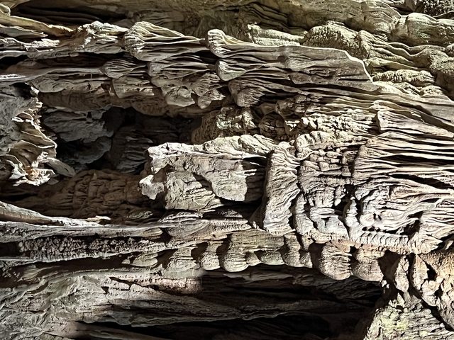 Stalactite formations inside a cave.