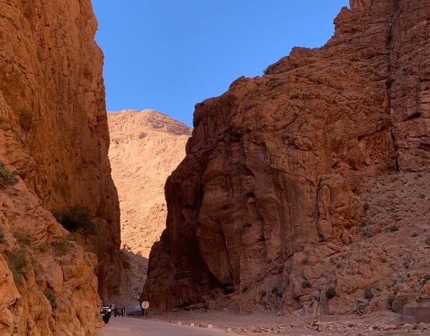 Rocky gorge with a clear sky.