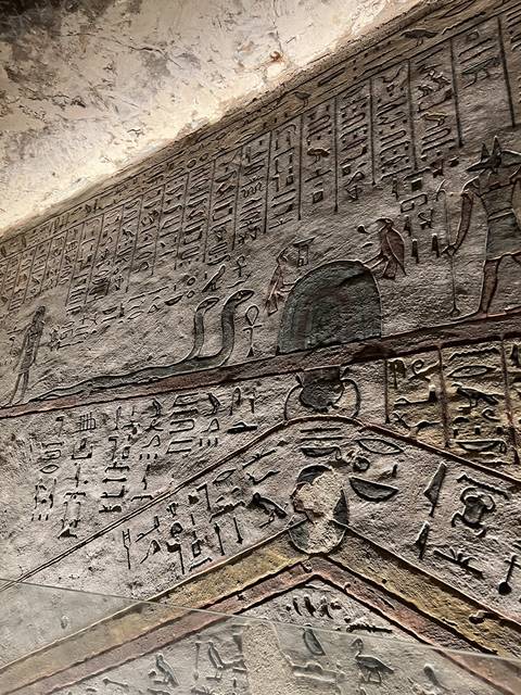       Close-up of ancient hieroglyphics.
  