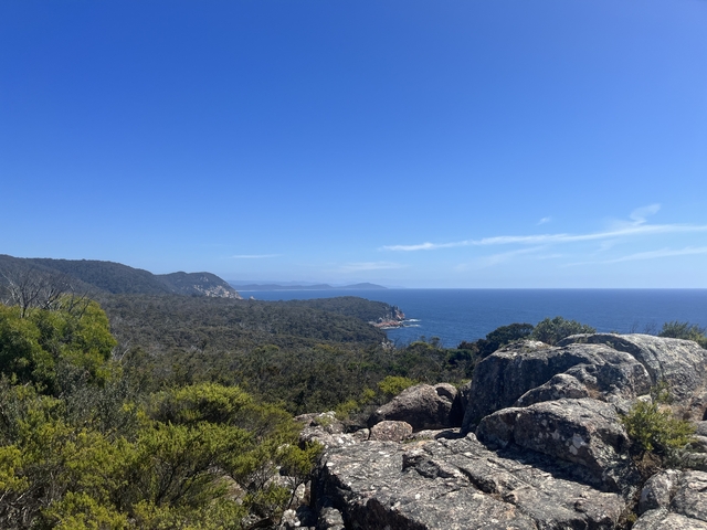 Ocean view with rocky coastline in Tasmania.