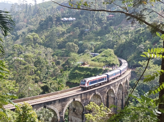       Train crossing the Nine Arches Bridge.
  