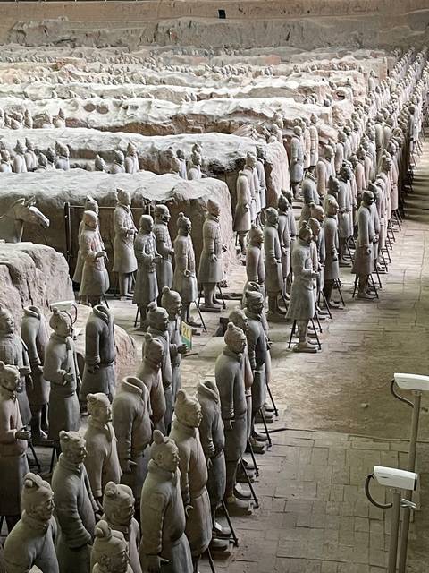 Terracotta Army in a museum on display.