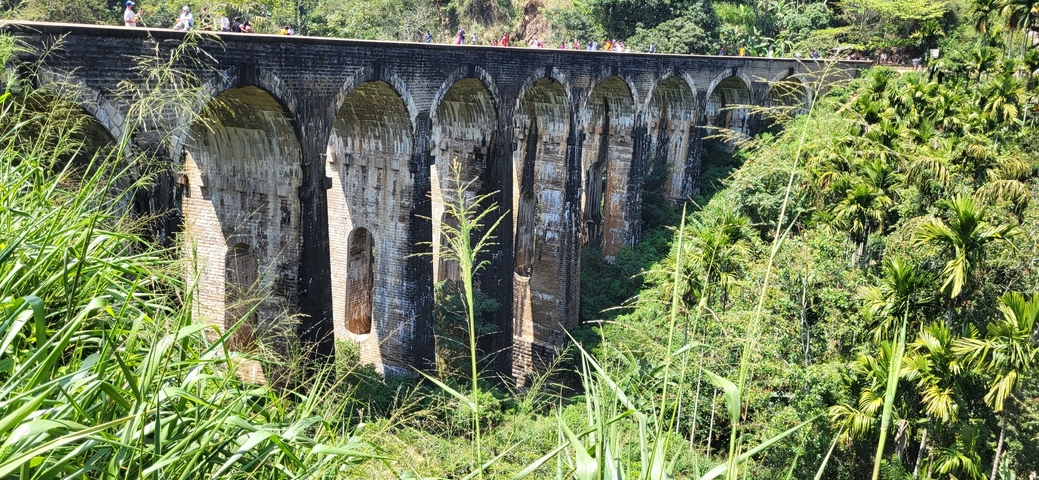       Nine Arch Bridge surrounded by jungle.
  