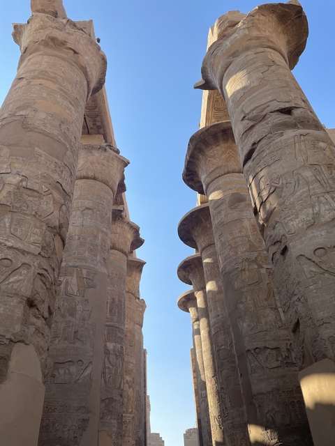       Close-up of ancient Egyptian columns.
  
