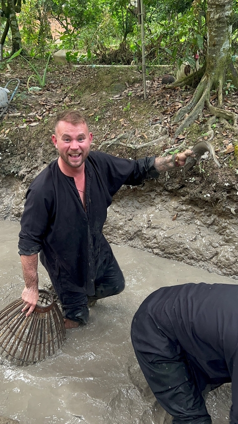 Person having fun in a muddy path.