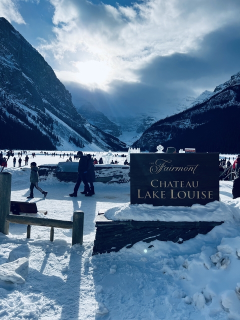       Chateau Lake Louise with icy surroundings.
  