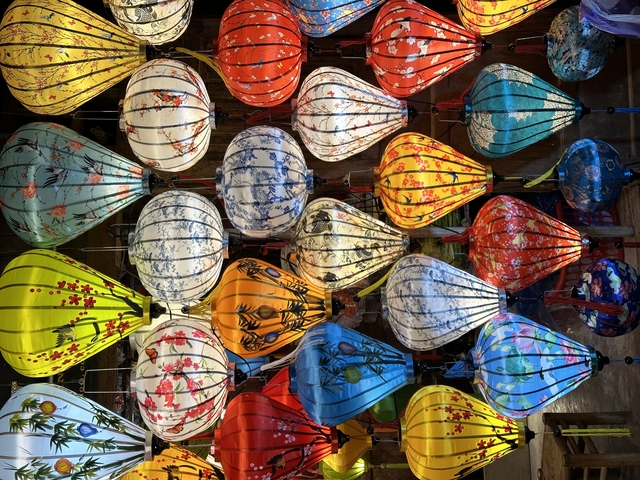 A colorful array of traditional lanterns on display.