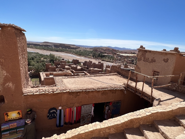 View of an ancient fortified village with desert landscape.