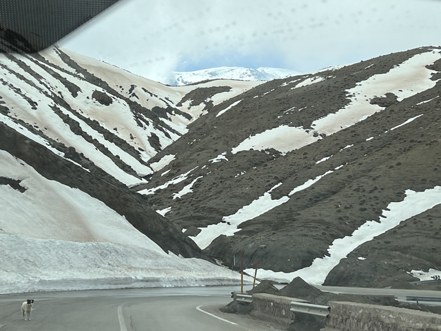 Snow-covered mountainous landscape.