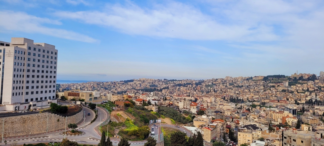 Cityscape with densely packed buildings.