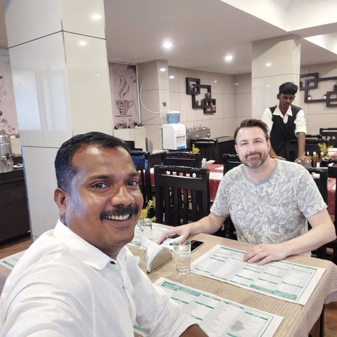 Two people dining at a restaurant.