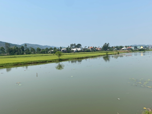       Scenic view of a river with trees and houses along the bank.
  
