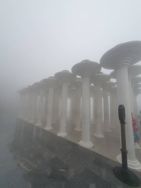 Columns in the fog.