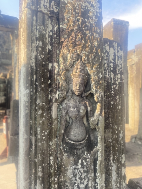       Ancient stone carving on a weathered wall.
  