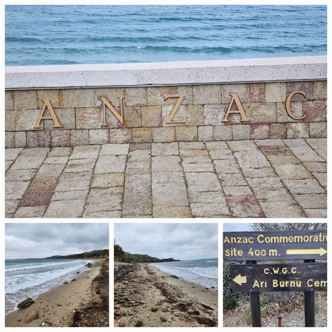 Anzac Commemoration site with text on stone wall.
