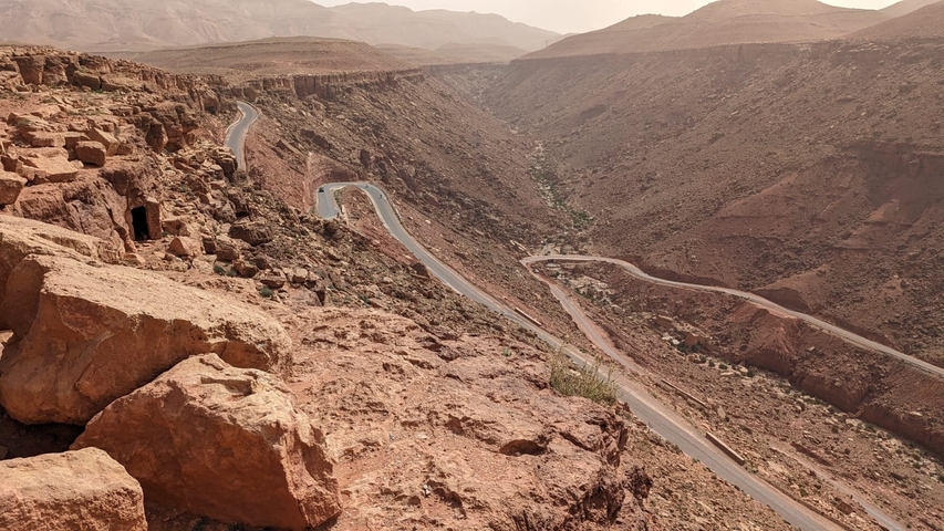 Winding road through a rocky gorge.