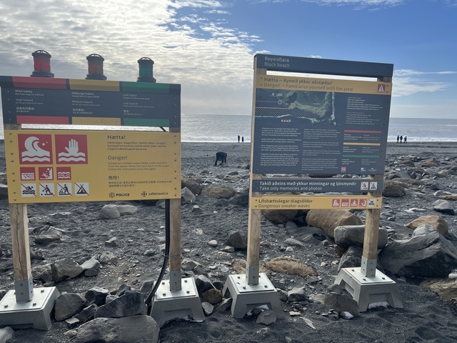       Warning signs at a beach.
  