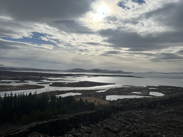      Icy landscape with overcast sky.
  