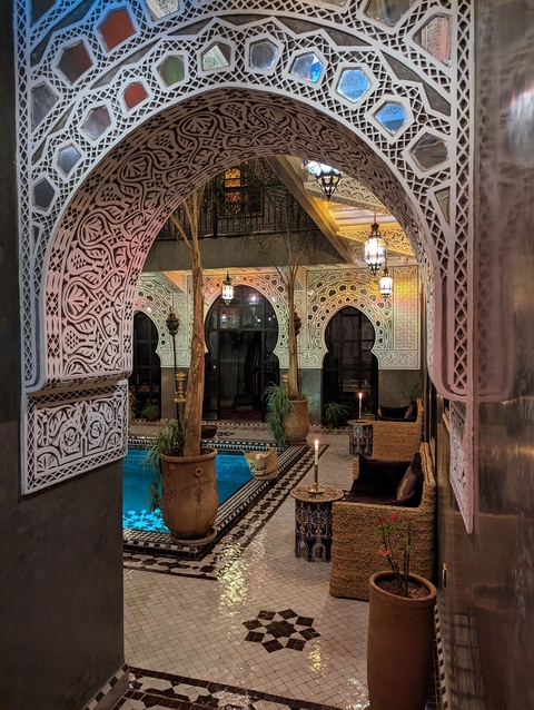       Luxurious Moroccan interior with intricate decor.
  