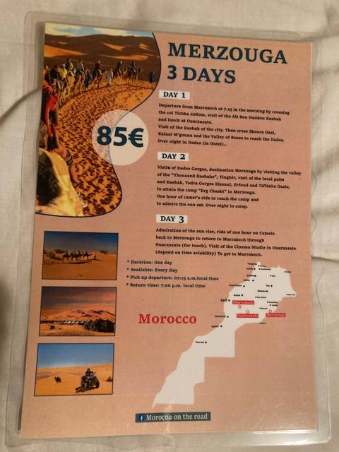       Travel itinerary or map for a 3-day tour in Morocco
  