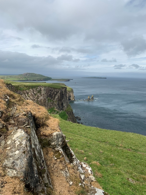 Coastal cliffs with grassland, likely in Scotland.