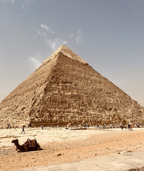 Close-up view of a pyramid at Giza