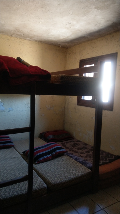 Interior of a simple and dimly lit accommodation