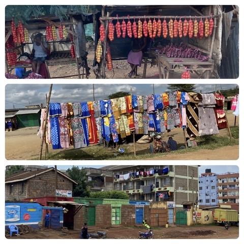 Collage of three street market scenes.