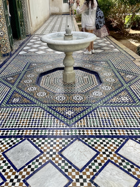 Colorful mosaic fountain with geometric patterns