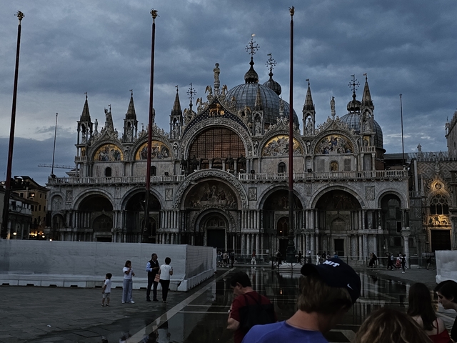 St. Mark's Basilica in Venice with dusk lighting.
