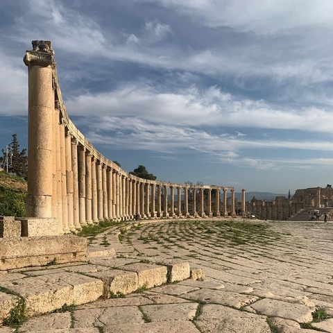 Ancient Roman columns in an archaeological site