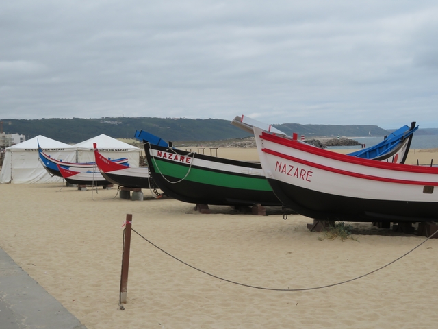       Traditional fishing boats on a sandy beach.
  
