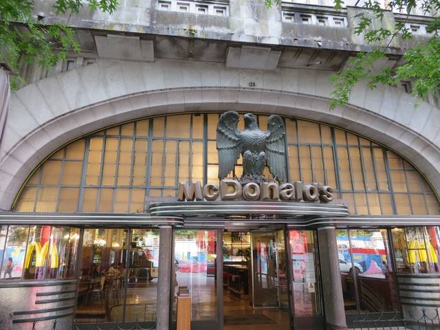 A McDonald's with a distinctive architectural facade.