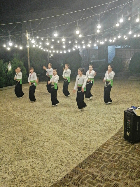       Group of dancers performing a traditional dance.
  