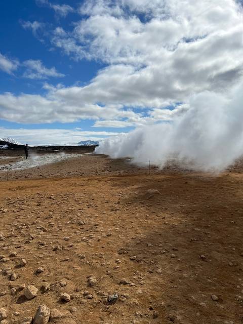 Geothermal field with steam vents.