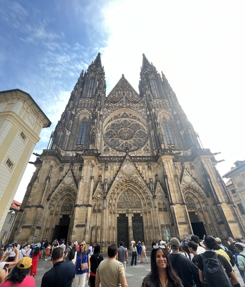      Gothic cathedral facade with intricate details.
  