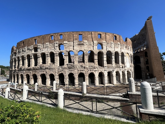 Side view of the Colosseum in Rome.
