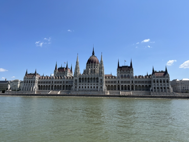       Hungarian Parliament building across the river.
  